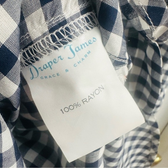 Draper James Shirt Dress Mini Gingham Blue White Tie Button Up Casual 4 Small - Picture 6 of 7
